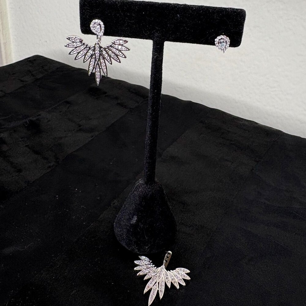 Silver Rhinestone Oval Earrings – Teardrop Statement Drops